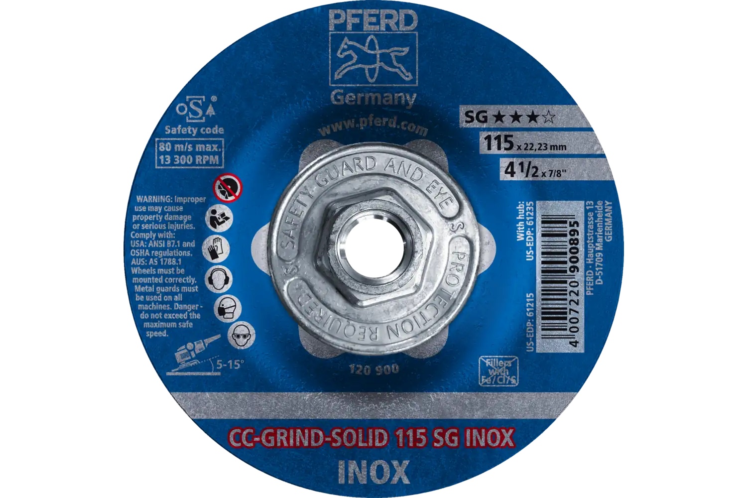 Picture of Pferd Grinding disc, CC-Grind®-Solid, 4-1/2" x 5/8-11, SG Inox, Ceramic